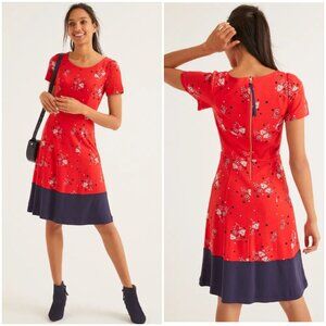 Boden Erica Red Floral A Line Ponte Dress